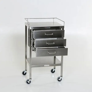 Stainless steel medical MidCentral Utility Table with 3 drawers on a white background