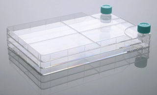 NEST Scientific BioFactory 2 chamber cell culture vessel with two plug seal caps, angled view