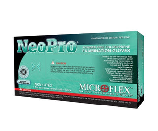 Box of NeoPro® 466030_CS, Exam Glove, Small, Polychloroprene, Standard Cuff, Textured, Green on a white background