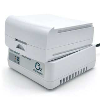 xlife Liberty2 battery connected to the O2 Concepts 800-1073 external battery charger kit.