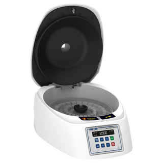 Laboratory Oxford BenchMate CH24VX Hematocrit Centrifuge with open lid on a white background