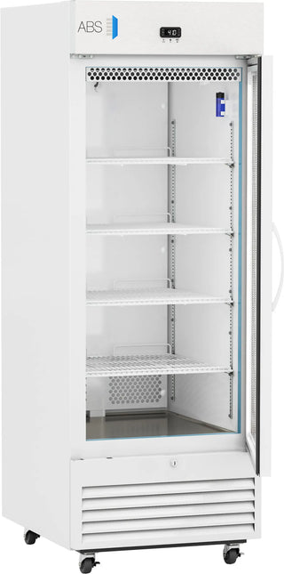 ABS PH-ABT-VS-S26G Upright Pharmaceutical Refrigerator with glass door on a white background