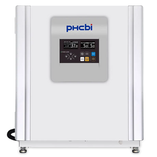 PHCbi MCO-50M-PA Cell-IQ multigas CO₂/O₂ incubator with OLED display, dual IR CO₂ sensor, zirconia O₂ sensor, and inCu-saFe chamber