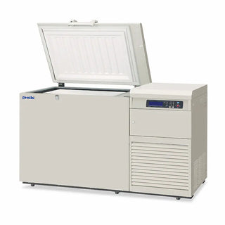 PHCbi MDF-C2156VANC-PA -150°C cryogenic chest freezer with air phase storage, VIP Plus insulation, and integrated LN₂ backup system
