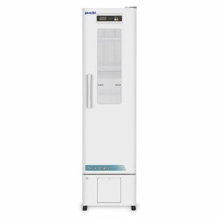 PHCbi MPR-N200H-PA pharmaceutical refrigerator with insulated swing glass door, OLED display, forced air cooling, and 218L capacity
