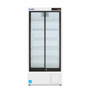 PHCbi MPR-S300H-PA pharmaceutical refrigerator with insulated sliding glass doors, OLED display, forced-air cooling, and 345L capacity