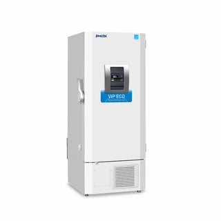 PHCbi VIP ECO -86°C upright ultra low temperature freezer with natural refrigerants, VIP Plus insulation, LCD touchscreen, and EZlatch door handle
