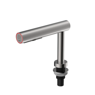 Palmer Fixture EcoTap HD0935-09 brushed stainless steel touchless commercial hand dryer with integrated countertop spout and under-mount motor system.