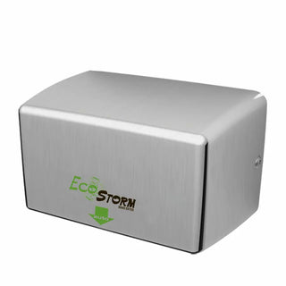 Palmer Fixture HD0940 EcoStorm high-speed touchless hand dryer in brushed stainless steel for commercial restroom wall installation.