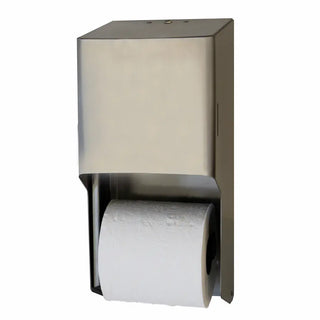 Palmer Fixture RD0325 brushed stainless steel two-roll toilet tissue dispenser with a wall-mounted commercial design.