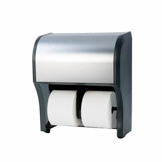 Palmer Fixture RD0445 premium quad toilet tissue dispenser with a modern wall-mounted design available in black matte and brush matte stainless finishes.