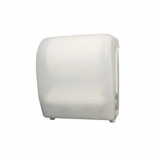 Palmer Fixture TD0202 mechanical hands-free roll towel dispenser with a black translucent cover and compact wall-mounted commercial design.
