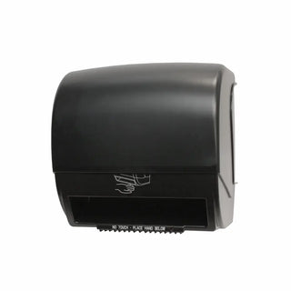 Palmer Fixture TD0234 electronic hands-free roll towel dispenser in black translucent finish with a compact wall-mounted design for commercial restrooms.