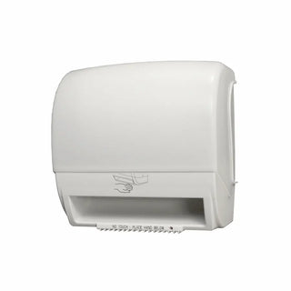 Palmer Fixture TD0234 electronic hands-free roll towel dispenser in black translucent finish with a compact wall-mounted design for commercial restrooms.