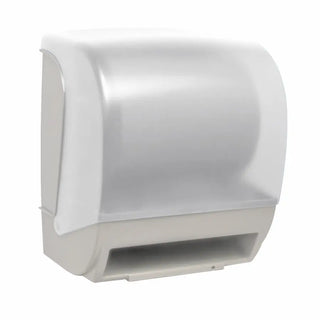 Palmer Fixture TD0235 electronic hands-free roll towel dispenser in black translucent finish with a compact wall-mounted design for commercial restrooms.