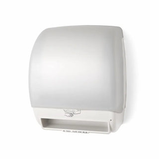 Palmer Fixture TD0245 Electra touchless roll towel dispenser in black translucent finish with automatic hands-free paper dispensing for commercial restrooms.