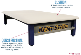 Pivotal Health Aluma Elite Mat Table with Kent State branding and specifications on a white background