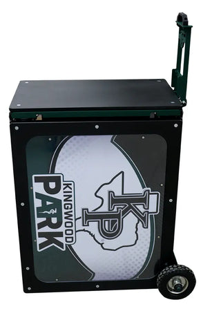 Black Pivotal Health Aluma Elite Portable Workstation with Kingwood Park logo on a white background