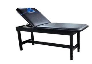 Black Pivotal Health Edge Sport Wood Treatment Table with a blue logo on a white background