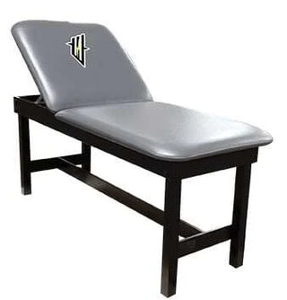 Gray Pivotal Health Edge Sport Wood Treatment Table table with black frame on a white background
