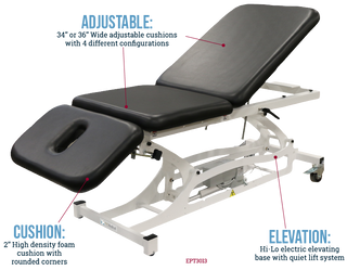 Adjustable Pivotal Health Essential THERA-P™ Bariatric Electric Treatment Table with cushions and elevation features on a white background