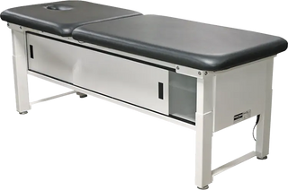 Gray Pivotal Health ME2000 Elevating Treatment Table with a white base on a white background