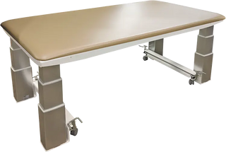 Pivotal Health PT2000 Bariatric Hi-Lo Mat Table with beige top and metal legs on a white background