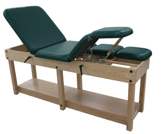 Pivotal Health PT9080 HIP & KNEE FLEXION Treatment Table with green cushioned seat and backrest on a white background