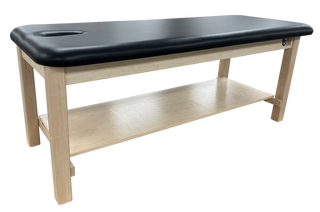 Pivotal Health Premium Wood Treatment Table with black top and wooden base on a white background