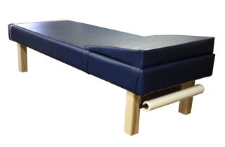 Blue Pivotal Health Recovery Couch with Wood Legs on a white background