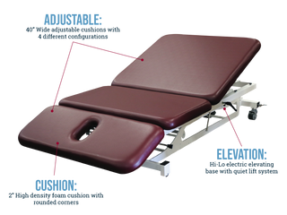 Pivotal Health THERA-P BOBATH Electric Treatment Table with adjustable cushions and elevation features on a white background