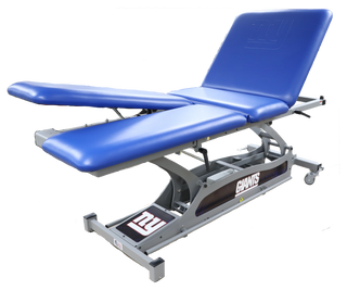 Blue Pivotal Health THERA-P™ Electric Treatment Table with adjustable features on a white background