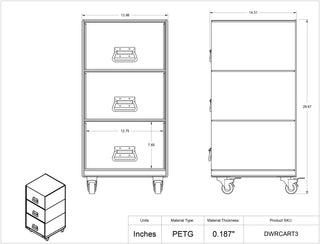 Poltex DWRCART3 3 Drawer Rolling Cart