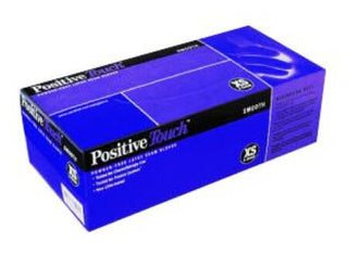 Box of Positive Touch® 352637_CS, Exam Glove, Large, Latex, Standard Cuff, Fully Textured, Ivory on a white background