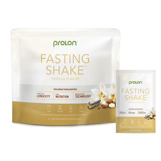 ProLon Fasting Shake nutrition powder shown with brand graphics