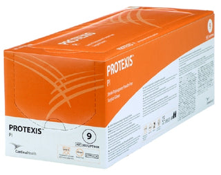 Box of Protexis™ PI 806827_CS Surgical Glove Size 7.5 Sterile Polyisoprene Standard Cuff Length packaging on a white background