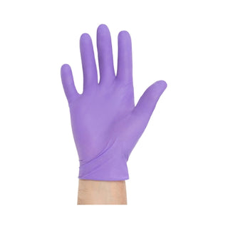 Purple Nitrile-Xtra™ 1042397_CS Exam Glove Small Nitrile Extended Cuff Length Textured Fingertips on a white background