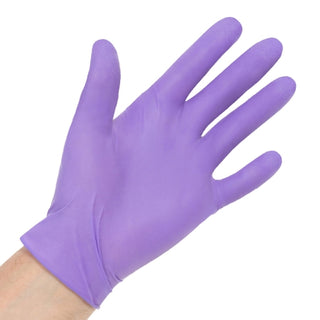 Purple Nitrile-Xtra™ 1042399_CS Exam Glove Large Nitrile Extended Cuff Length Textured Fingertips on a white background