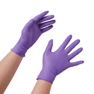 Purple Nitrile® 365062_CS Exam Glove, Large, Standard Cuff Length, Textured Fingertips, Purple on a white background