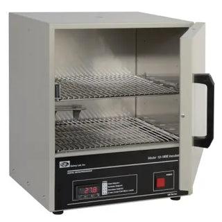 Laboratory incubator with digital display and control panel on a white background