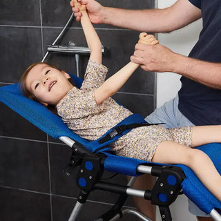 R82 Manatee Pediatric Foldable Bath Chair, Blue or Red Seat, 4 Size Options
