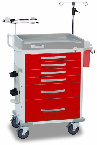 Detecto Rescue Series ER Medical Cart – Red, 5/6 Drawers, Standard or Loaded