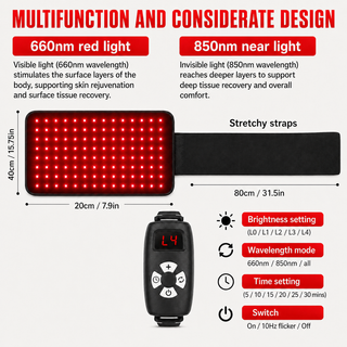 iReliev RL-D079 FullGlow Universal Wrap, 660nm + 850nm, 16.1"×7.9", Wearable