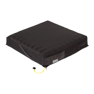 Black ROHO® MID PROFILE™ Single Compartment Wheelchair Cushion with a visible brand logo on a white background
