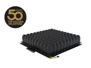 Black ROHO® Quadtro Select® LOW PROFILE® Wheelchair Cushion with ROHO logo on a white background