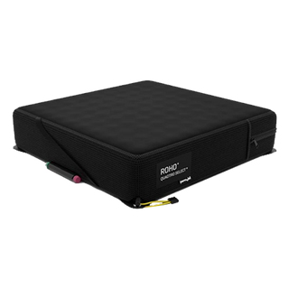 Black ROHO® Quadtro Select® MID PROFILE® Wheelchair Cushion on a white background