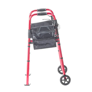 Drive Medical RTL10263KDR Deluxe Portable Folding Travel Walker w/ 5" Wheels and Fold up Legs, Red Frame, 300 lbs Weight  Capacity