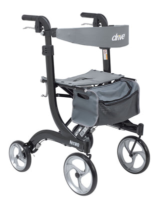 Drive Medical RTL10266BKT Nitro Aluminum Rollator, Black Tall Height, 10" Casters