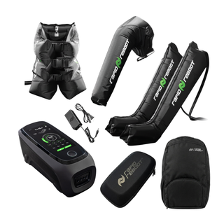 Rapid Reboot REGEN Complete Package contents with control unit, boots, hip and arm attachments, charger and backpack
