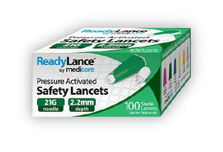 Box of ReadyLance™ 926837_CS Safety Lancet 21 Gauge Pressure on a white background